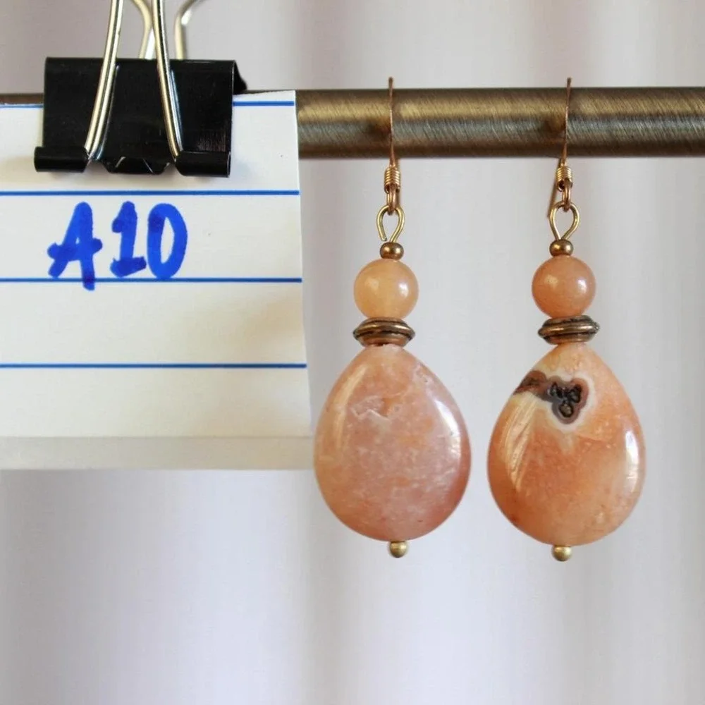 Handmade Peach Agate Aventurine Drop Earrings Boho Bohemian‎ Earthy Forest Fairy
